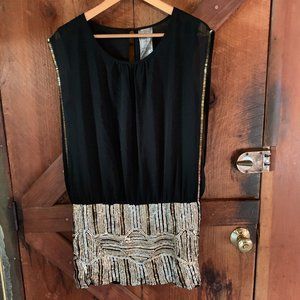 NWOT Sequin Drop-Waist Mini Dress Black Gold